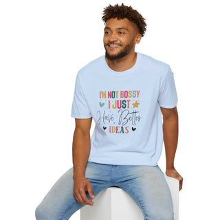 Unisex I'm Not Bossy V-neck t-shirt with empowering slogan and soft cotton fabric