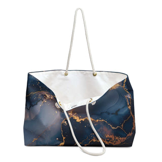 Marble print weekender bag with 24" length and cotton rope handles