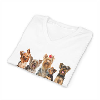 Yorkie Fur-iends V-neck T-shirt with playful dog design, lightweight cotton, modern fit