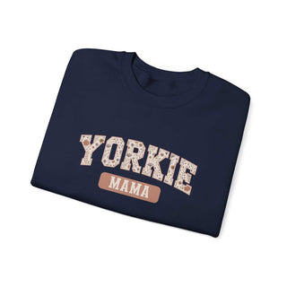 Cozy Yorkie Mom Crewneck sweatshirt with embroidered design, soft fleece, and durable stitching for dog lovers