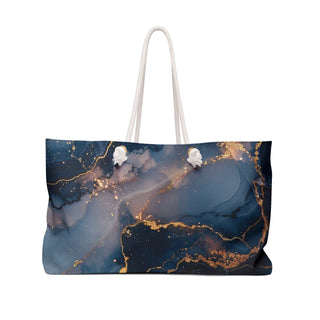 Marble Print Weekender Bag with 24-inch length and 27-inch cotton rope handles, stylish and spacious for travel