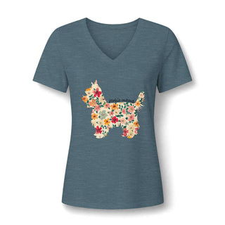 Floral Yorkie Mom V Neck T-Shirt