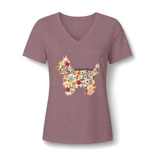Floral Yorkie Mom V Neck T-Shirt