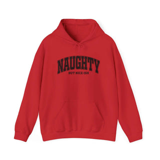 Naughty But Nice-ish Hoodie sweatshirt with adjustable hood and kangaroo pocket, cozy cotton-poly blend