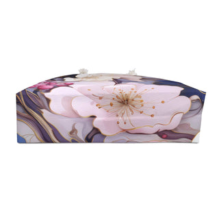 Chic floral weekender bag with cream handles and spacious 24x13 inch design for stylish travel