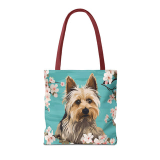 Yorkshire Beach Blue Yorkie Floral Tote Bag