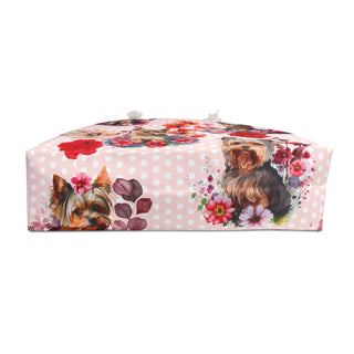 Yorkie Pink Polka Dot Tote Weekender Bag