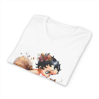 Women's Betty Boop kissing puppy V-neck cotton t-shirt with retail fit and ethical manufacturing