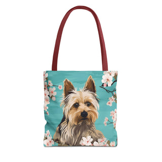 Yorkshire Beach Blue Yorkie Floral Tote Bag
