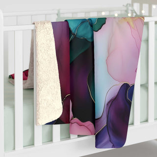Jeweled Ombre Sherpa Blanket with floral design and plush sherpa fleece backside in jewel tones, 50x60 inches