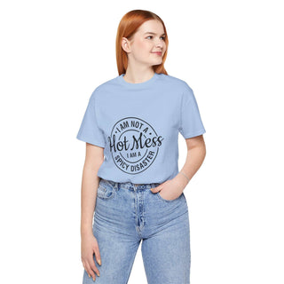 White Hot Mess Spicy Disaster T-shirt with cheeky hand-lettered print on lightweight cotton