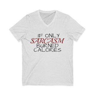 Sarcasm Burned Calories V-neck t-shirt in lightweight cotton with playful text design