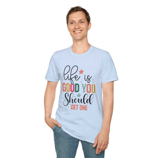 Life is Good You Should Get One V-neck T-shirt size guide and product details table