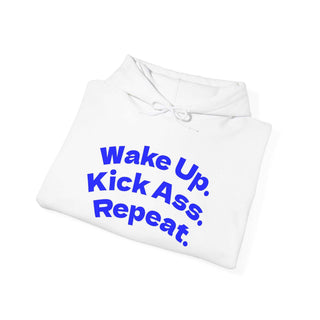 Wake Up Kick Ass Repeat hoodie sweatshirt with kangaroo pocket and double-lined hood in classic fit