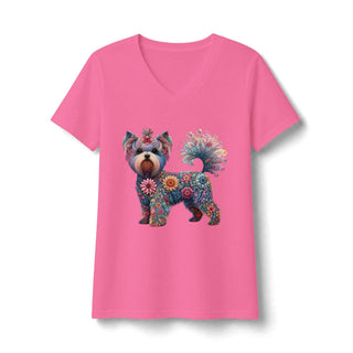 Floral Yorkshire Terrier V-Neck T-shirt