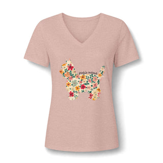 Floral Yorkie Mom V Neck T-Shirt